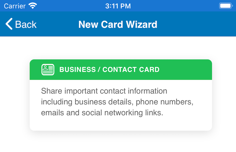 Create a new card using the contact template