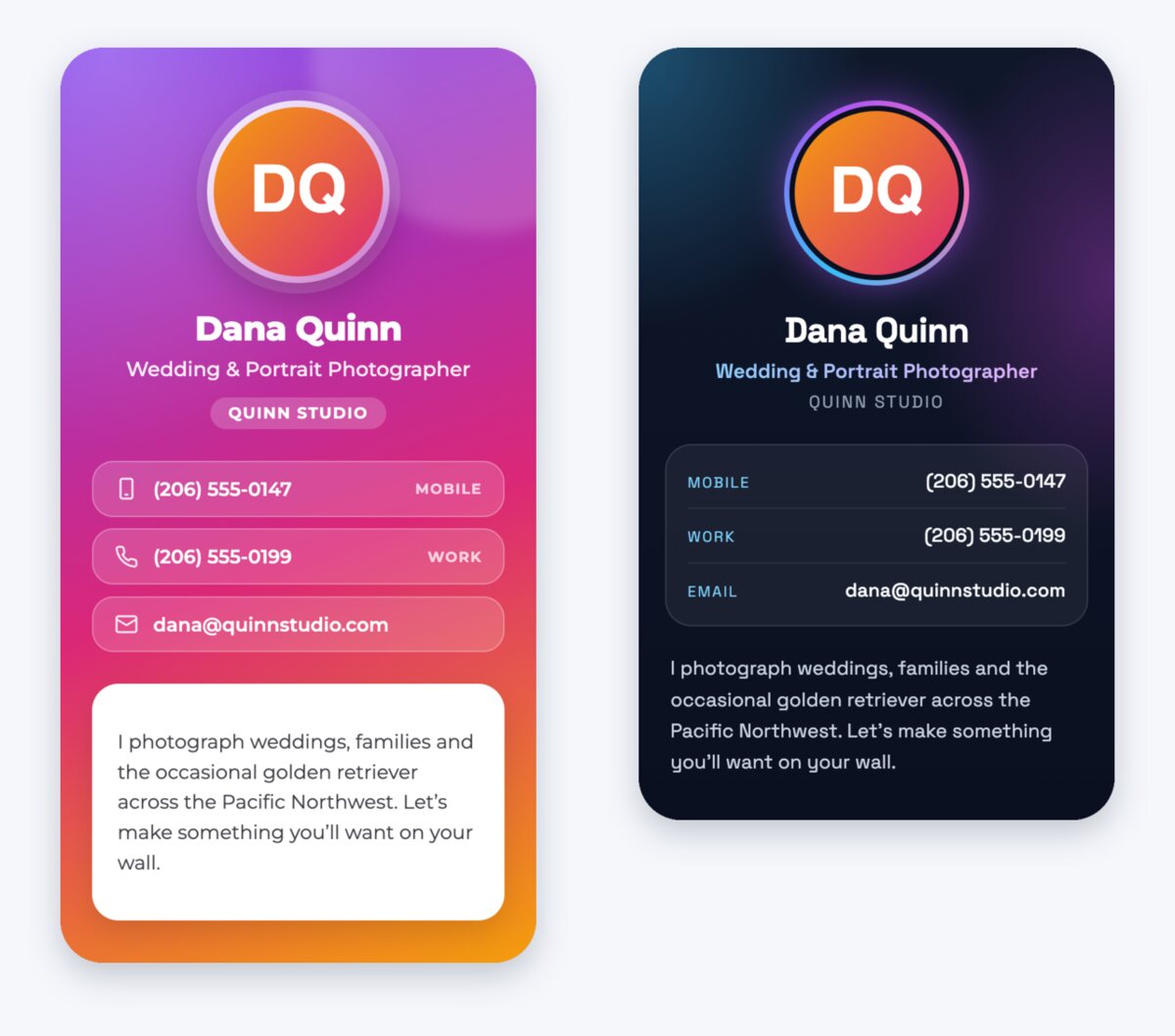 The Aurora and Midnight card designs