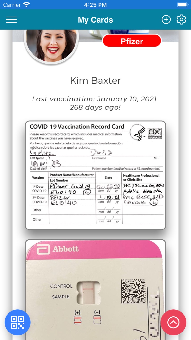 Vaccine card with antigen test